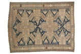 Phenomenal double oblong starburst medallion on an antique Caucasian rug, dark navy blue and sand, 4'1