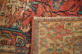 Antique Malayer rug's hand knotted foundation alongside textured pile with exposed foundation areas.