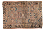 Antique Persian Farahan Sarouk rug: dusty rose field, allover tree of life and blue florals.