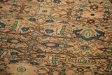 Dense repeating tree of life motif with cartouches in dusty rose, blue, and green.