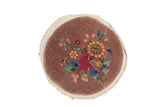 Antique Chinese Art Deco round rug with oversized lotus flowers on a mauve-beige ground.