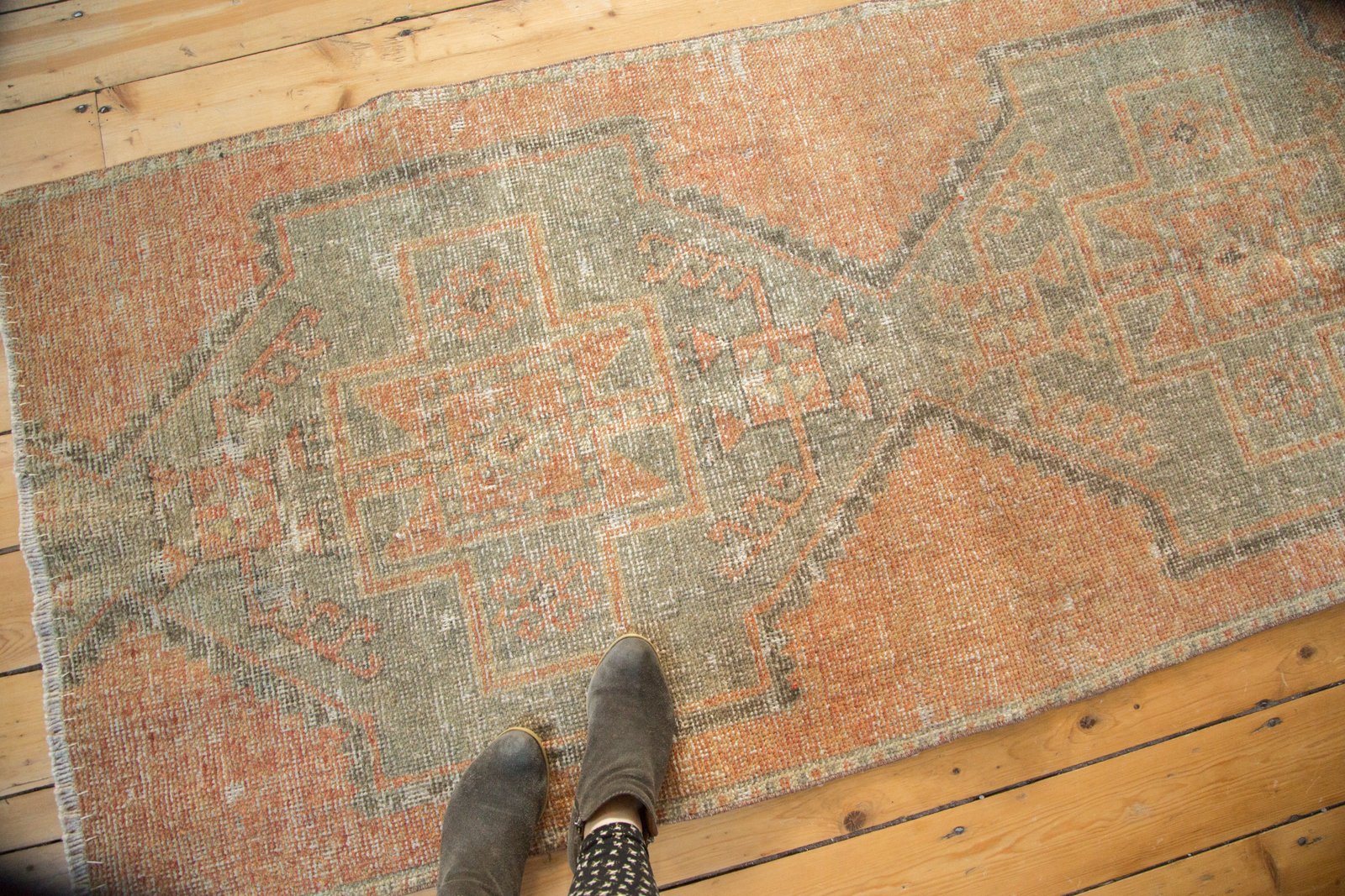 Vintage Distressed Oushak Rug Runner Fragment
