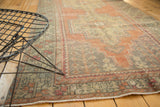 Distressed Oushak runner border with a stepped pattern in muted orange and green tones.