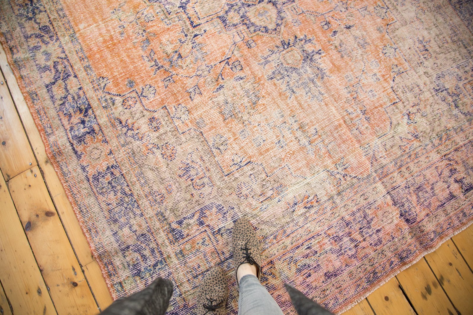 Vintage Distressed Overdyed Oushak Carpet