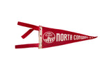 Vintage 1950s red felt North Conway flag with white Skimobile Mount Cranmore graphic.