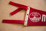 Vintage North Conway felt flag's red body, white Skimobile graphic, and holed trim.