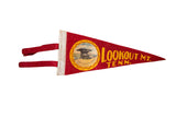 Vintage red felt pennant flag featuring yellow 'Lookout Mt. Tenn.' and Umbrella Rock graphic.