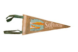 Mid-century San Francisco Fisherman's Wharf felt pennant with boats and pier, 4x9 inches.