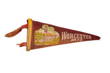 Aged deep red felt pennant with cream clock tower illustration and 'Worcester Mass', 4.5x10.5.