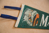 Vintage Mansfield flag's blue felt hanging loops and white trim detail.