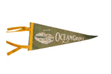 Vintage Ocean Grove NJ felt pennant in green and yellow, 1960s casino design, 5x11.5.