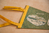 Yellow felt ties and binding on the olive green Ocean Grove NJ casino flag.