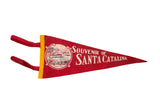 Vintage red felt Souvenir of Santa Catalina pennant featuring Avalon Bay scene, 5x12 inches.