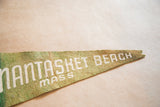 Aged green felt and white 'SKET BEACH MASS.' text on vintage Nantasket flag.