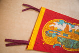 Colorful Cincinnati Ohio felt flag, highlighting its yellow trim, maroon ties, and city graphic.