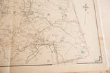 Upper right of antique 1908 Bedford map, showing boundary line and W compass.