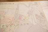 Aged lower right portion of vintage 1930s Mount Pleasant map, with heavy creases and red marks.