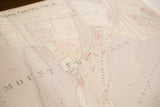 Aged surface of vintage 1930s Hopkins map, showing Mount, Aqueduct, and Carson Farms.