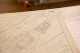 Vintage 1930s Hopkins map section, detailing Bedford Hills properties with red outlines.