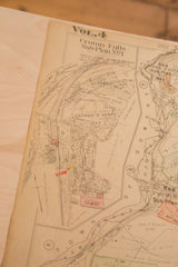 Vintage Hopkins map lower right, Purdys Sub Plan with aged paper and red marks.