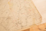 Detailed section of vintage Hopkins map, showing property divisions and red notes.