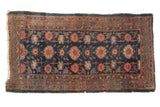 Antique Lilihan runner, indigo blue field with allover medallions, vibrant raspberry, blush, ivory, 3'2