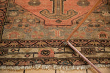 Vintage Malayer rug border and fringe showing even wear, apricot blush, oxidized silver hues.
