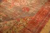 Antique Doroksh carpet corner, stepped spandrel, tree-of-life with birds, blush border patina.