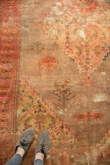 Antique Doroksh rug detail: Tree of life, bird, stepped design in blush and gold.