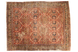 Vintage Mahal carpet, allover floral lattice with palmettes and vinery, cherry red, navy, and ivory.
