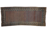 Antique Caucasian runner rug with allover intricate boteh motifs on a navy ground.