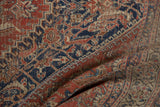 Detail of finely woven antique Qashqai rug: intricate Herati motifs, indigo, wine, and foundation wear.