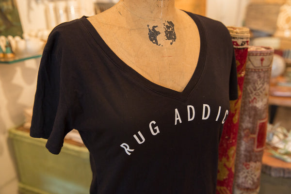 Women's Black Block Letter V-Neck T-Shirt // ONH Item 4794 // Image 1