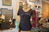 Women's Gunpowder V-Neck T-Shirt with white arched 