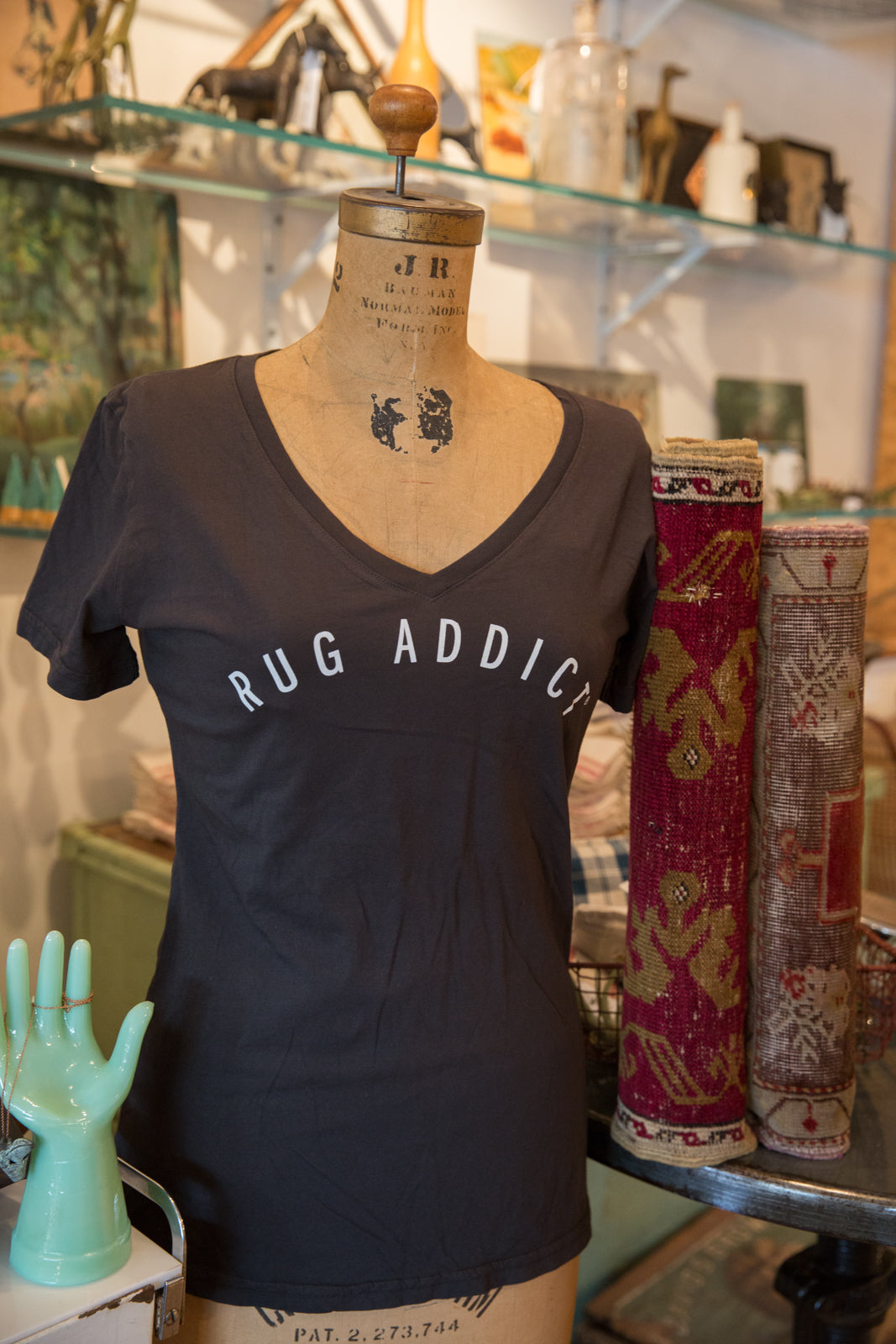 Women's Gunpowder Block Letter Fine V-Neck T-Shirt // ONH Item 4798 // Image 1