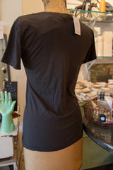 Women's V-Neck t-shirt in heathered gunpowder showing the plain back design.