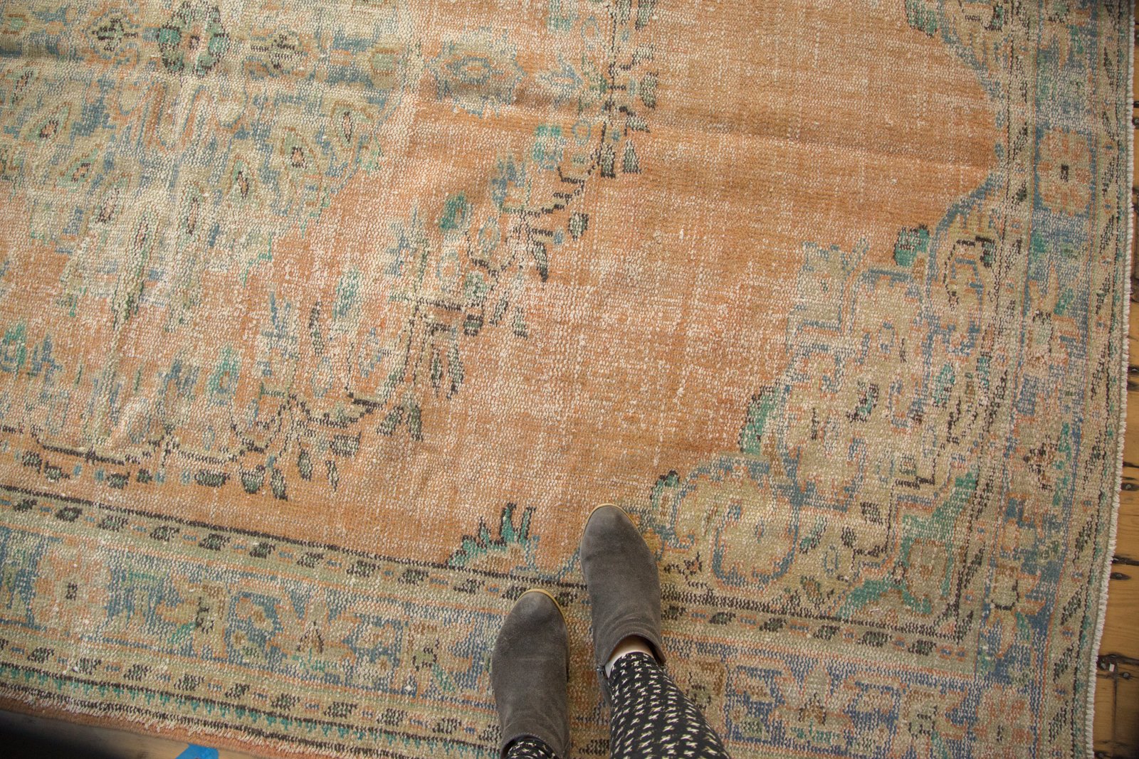 Vintage Distressed Oushak Carpet