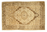 Vintage hand-knotted Oushak carpet with ivory open field and bronze stepped medallion, 6'2
