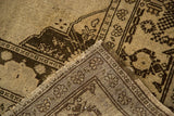 Vintage Turkish Oushak carpet showing hand-knotted foundation and even short pile.