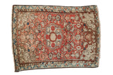 Vintage hand-knotted Dargezine rug: raspberry Herati field, ivory roundel medallion, 2' x 2'7