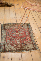 Vintage Dargezine rug corner with raspberry, antique ivory vine and palmette border, fringe.