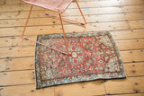 Vintage Fine Dargezine square rug with raspberry and ivory Herati field, blue accents.