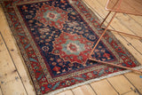 Finely drawn botanical field motifs and distinctive main border of an Antique Heriz rug.