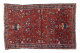 Finely woven vintage hand-knotted Lilihan rug, allover Herati floral in wine red, indigo, and blush, 3'2