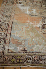 Distressed vintage Oushak runner showing worn pile, abrash, and visible foundation.