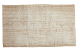 Vintage Distressed Oushak carpet, hand knotted, showing worn texture, lazy lines, and neutral tones.