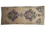 Vintage Oushak runner, double medallions, open ivory field, faded blue, teal, excellent abrashes.