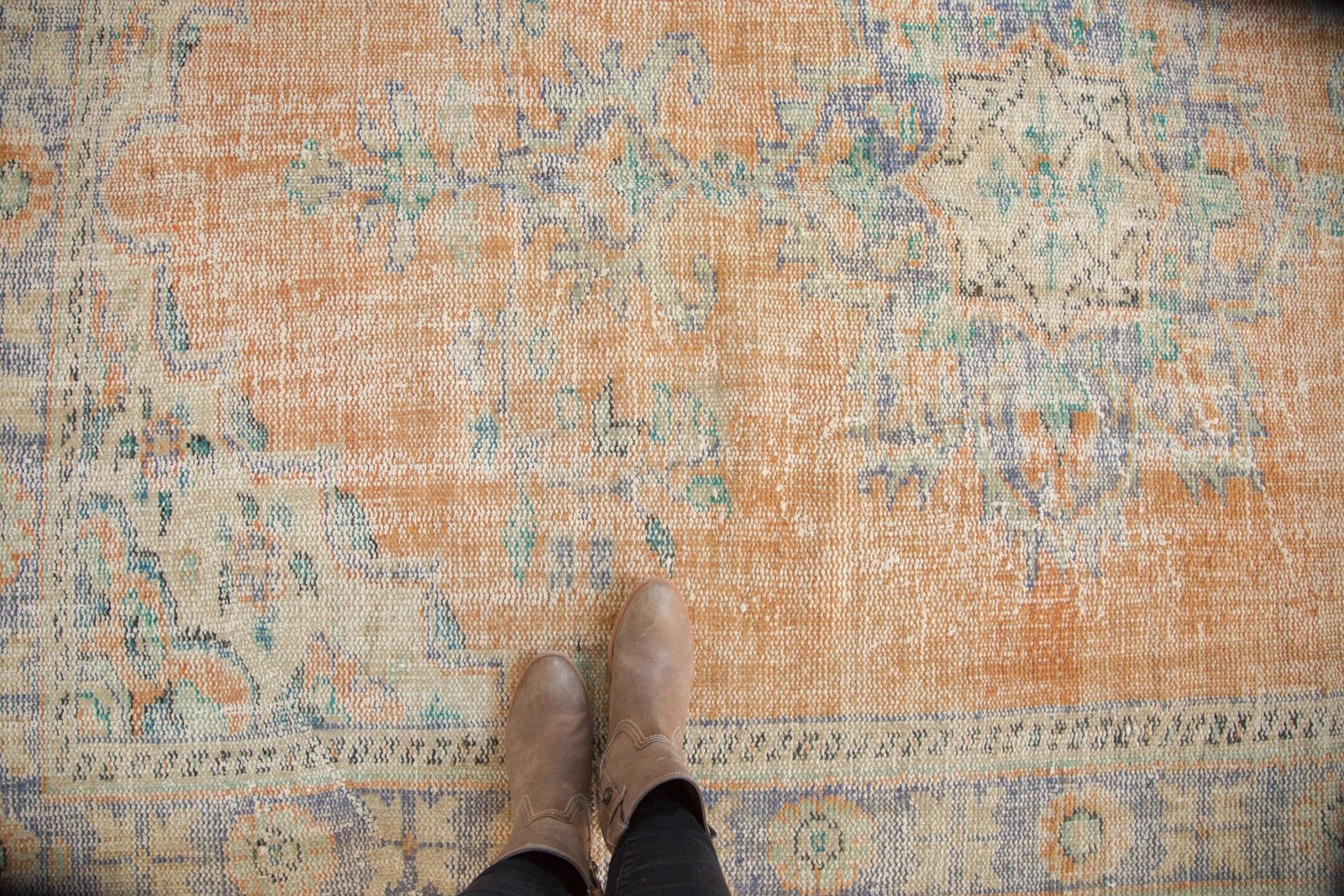 Vintage Distressed Oushak Carpet