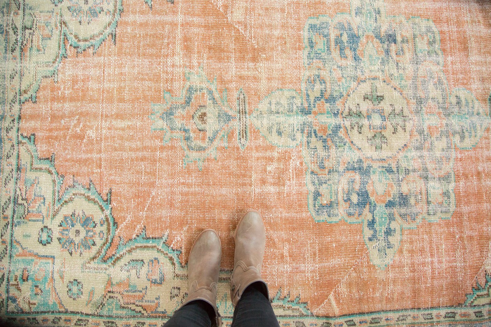 Vintage Distressed Oushak Carpet