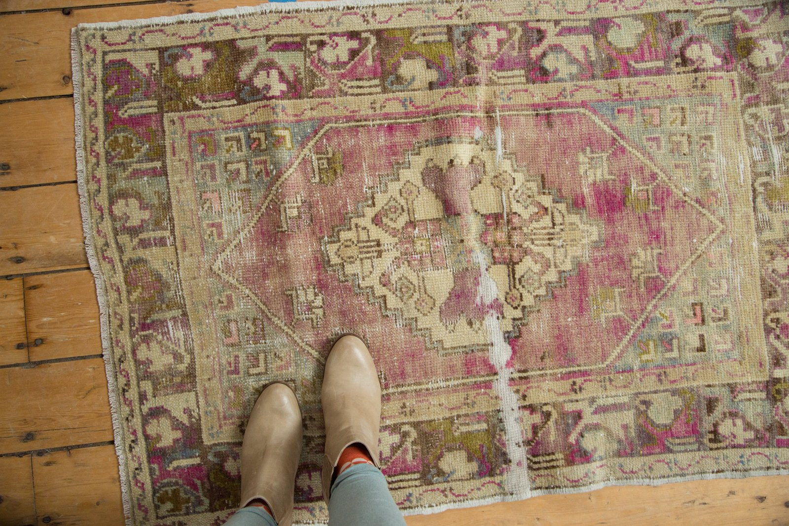  Vintage Distressed Oushak Square Rug / Item 4896 image 2